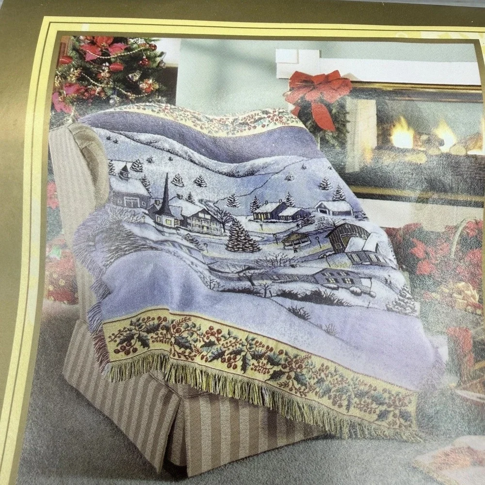 Christmas Woven Throw NIP Cottagecore Grandmillennial Village